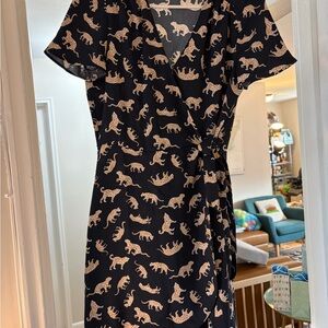 J. Crew Black and Tan Animal Print Midi Dress